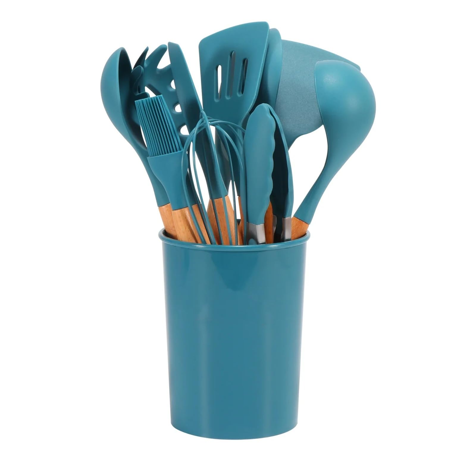 Espátula de silicona azul, cuchara, pinzas, utensilios, sopera resistente al calor, espátula antiadherente, pala con mango madera, herramienta cocina(Oil brush)