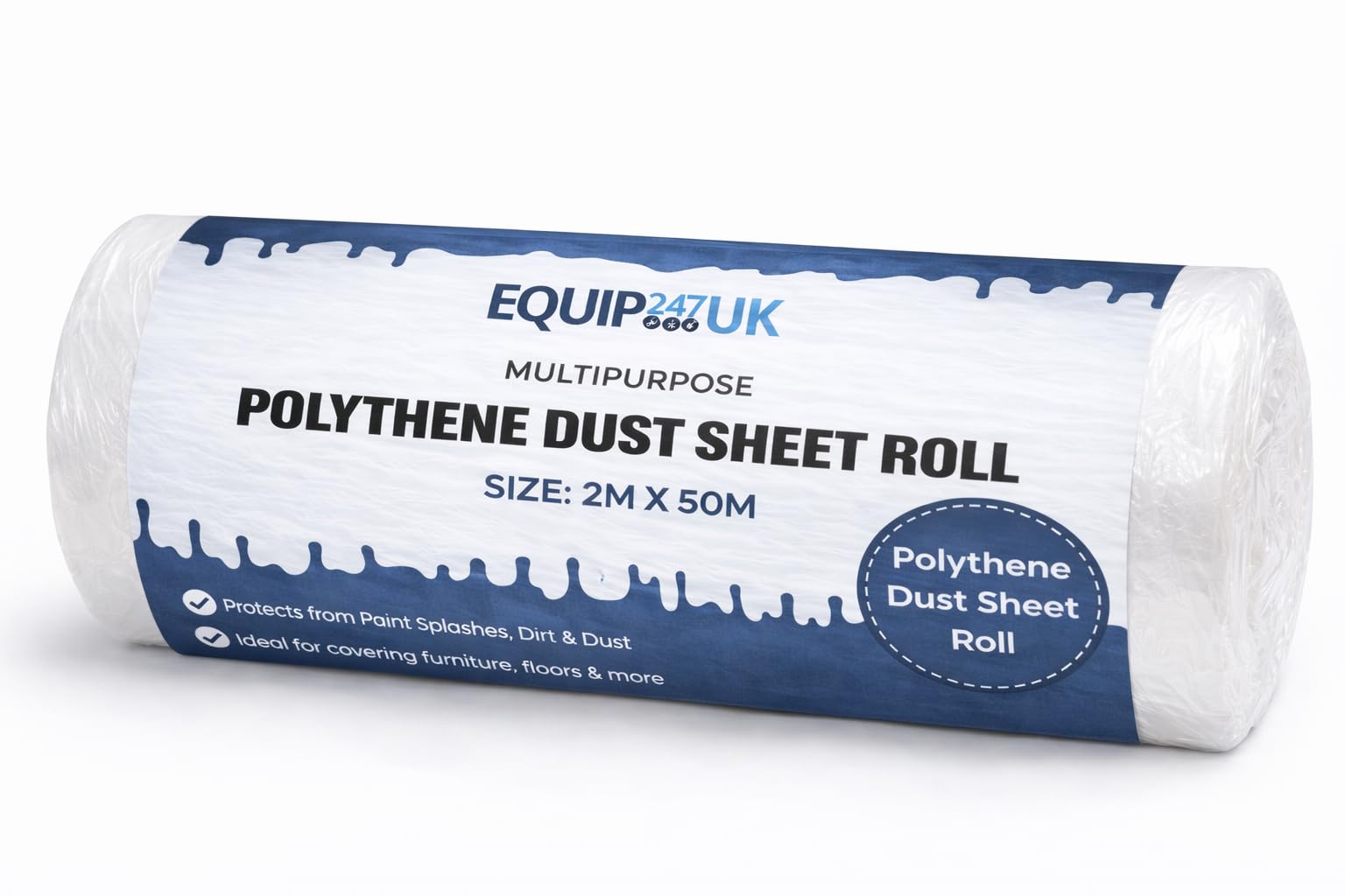 Equip247uk Polythene Dust Sheet Waterproof Protects Against Paint Spills, Dirt & Dust (2, 2M X 50M)