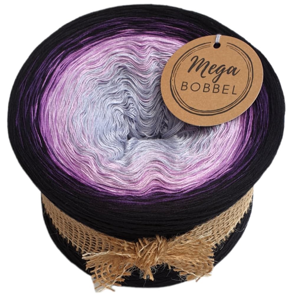 MegaBobbel*Ewige Jugend*A302* (Außenfarbe: Schwarz) Farbverlaufsgarn - Lace Garn Bobbel Wolle zum Häkeln & Stricken (4 fädig, 3750m)