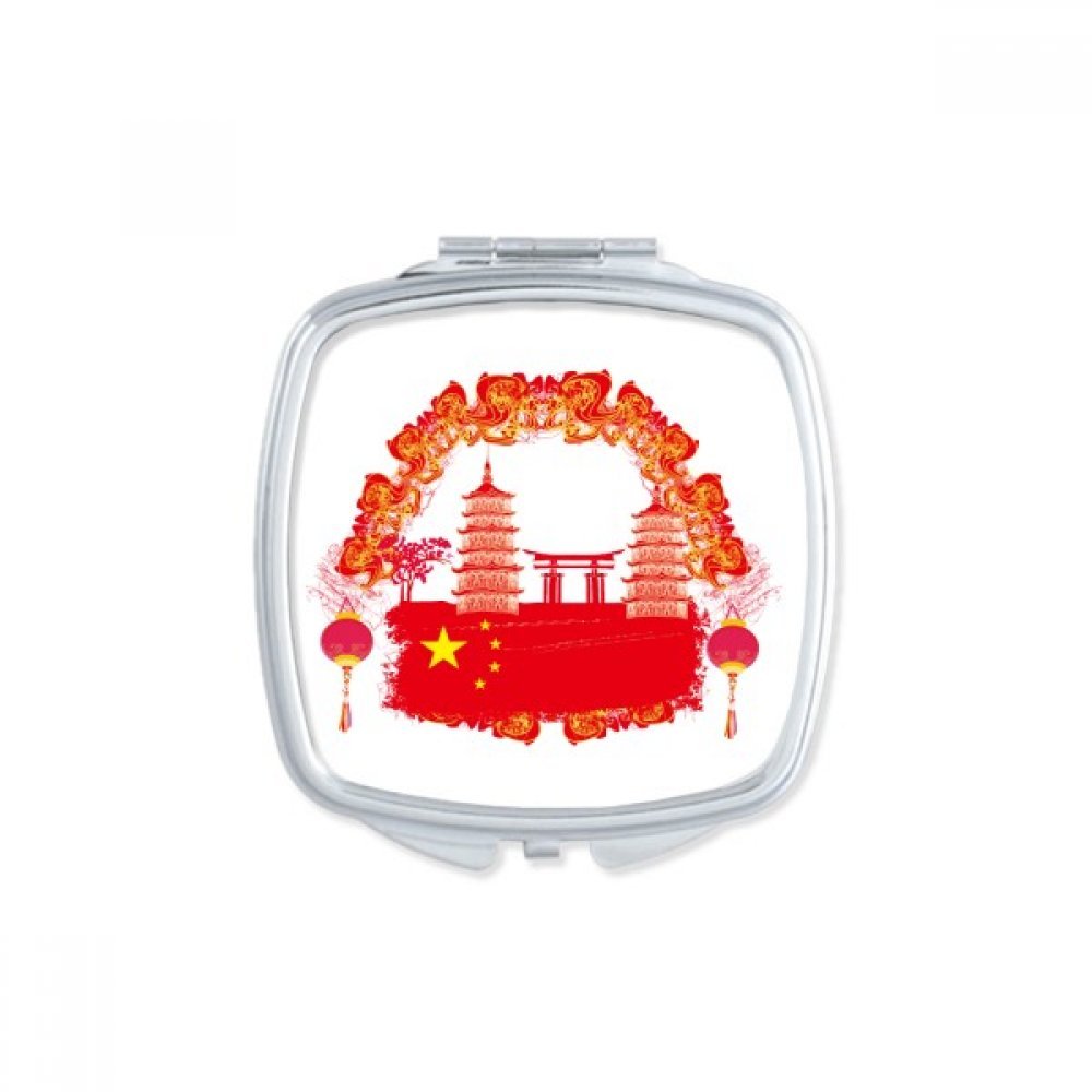 Miroir compact de poche maquillage chine rouge lanterne petit miroir portable carré