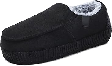 ONCAI Men's Winter Slippers in Comfort Cotton Felt Stripes, Warm Closed on the Back in Corduroy, Yoga Mat Non-Slip Rubber Soles Indoor and Outdoor Size 8-16