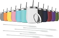 Vista 10 de Vaso de vino de 12 onzas con tapa con pajita, vaso de vino de acero inoxidable de doble pared con aislamiento al vacío, tazas de viaje sin tallo
