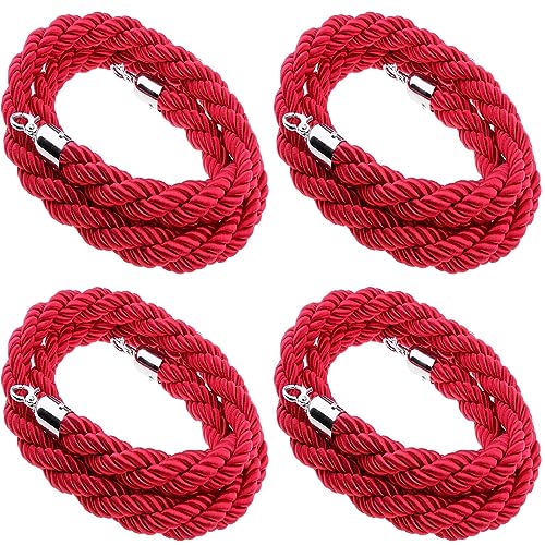 HDYZJQ Twisted Queue Barrier Rope for Clubs Hotel Bank Hospital, 2/3/4/5/6/7/8/9/10ft Nylon Braided Ropes with Silver Hook, Crowd Control Stanchion Ropes (Color : Red 4, Size : 7ft (2.1m/84in))