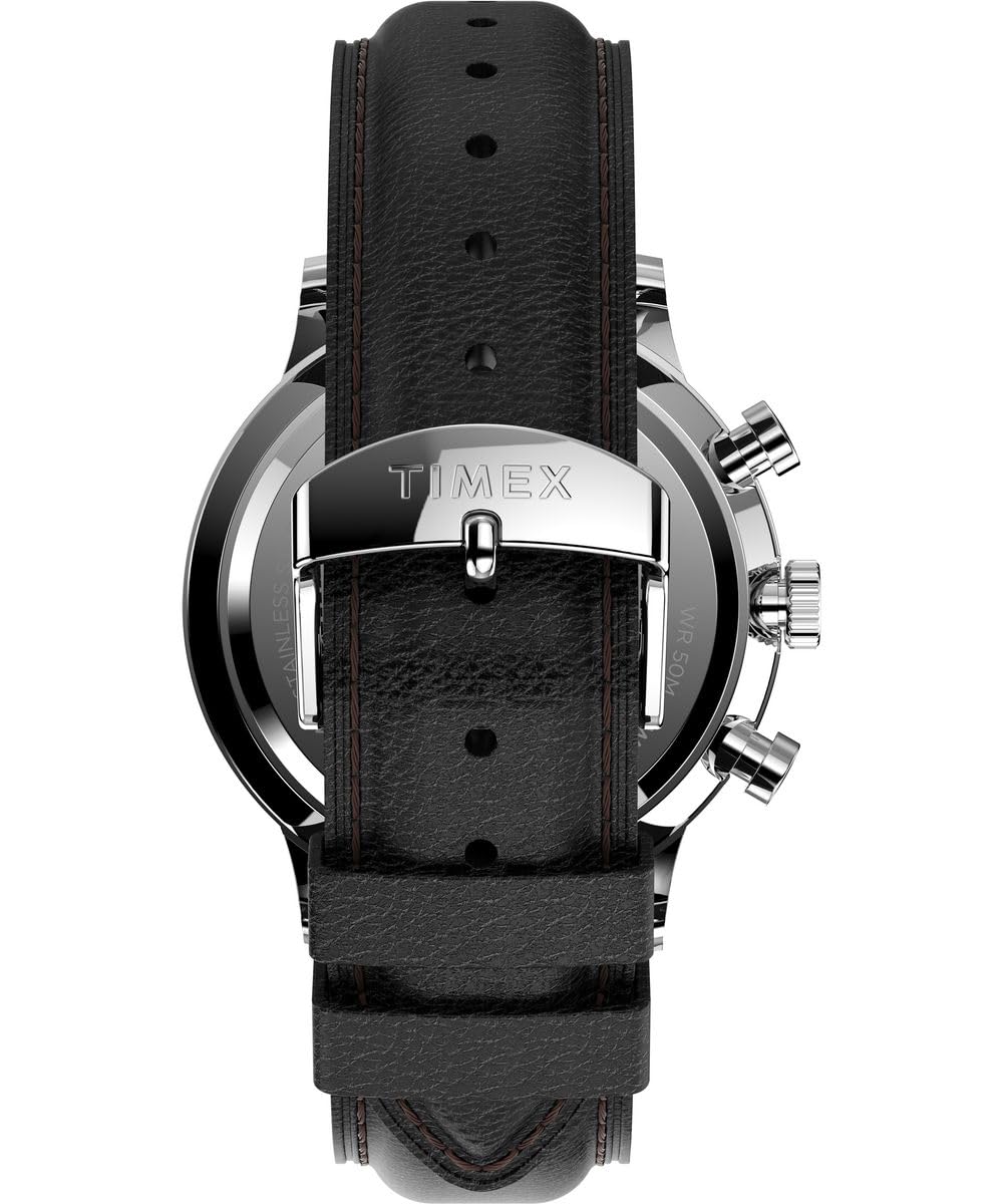 Timex Waterbury Tw2U88300 Zegarek Męski, 40 mm, Czarny Skórzany Pasek, Czarna Tarcza i Koperta ze Stali Nierdzewnej