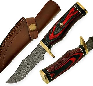 Custom Handmade Damascus Steel Hunting Knife/Skinning Knife SS-17452 (Red & Black Wood) (Red) - SS SMART & SHARP SPORTS INC