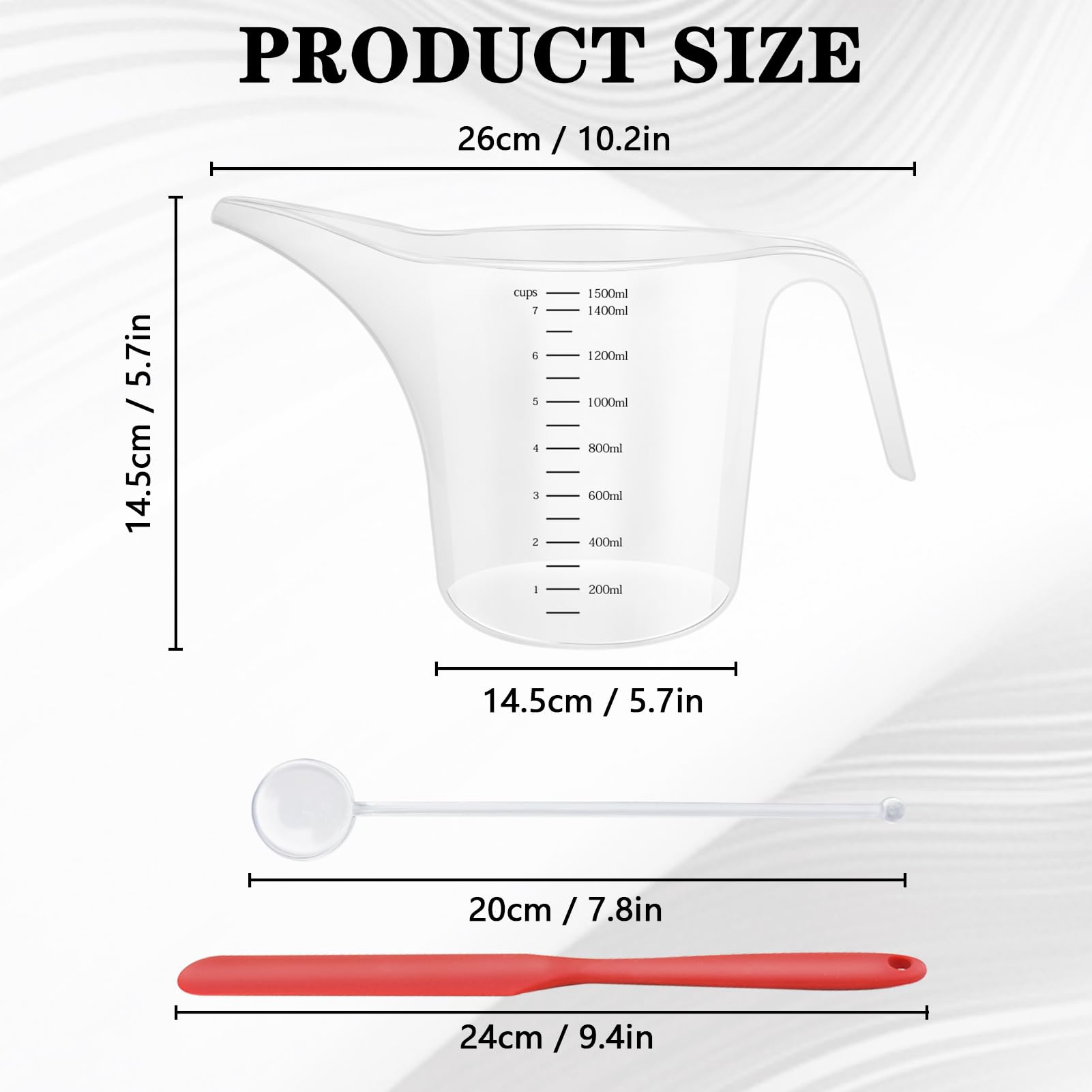 Paquete de 4 jarras de embudo de boquilla larga de 1500 ml con varillas de agitación, tazas medidoras para resina, pintura, epoxi, manualidades, fabricación de jabón, duradera y fácil de verter, ideal