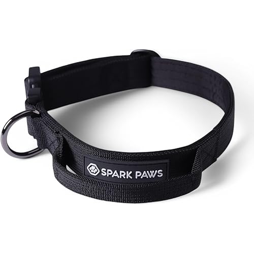 Spark Paws Tactical Dog Collar - Heavy Duty, Premium Quality, Thick and Durable for Large and Medium Dogs - Black - XS - 1"