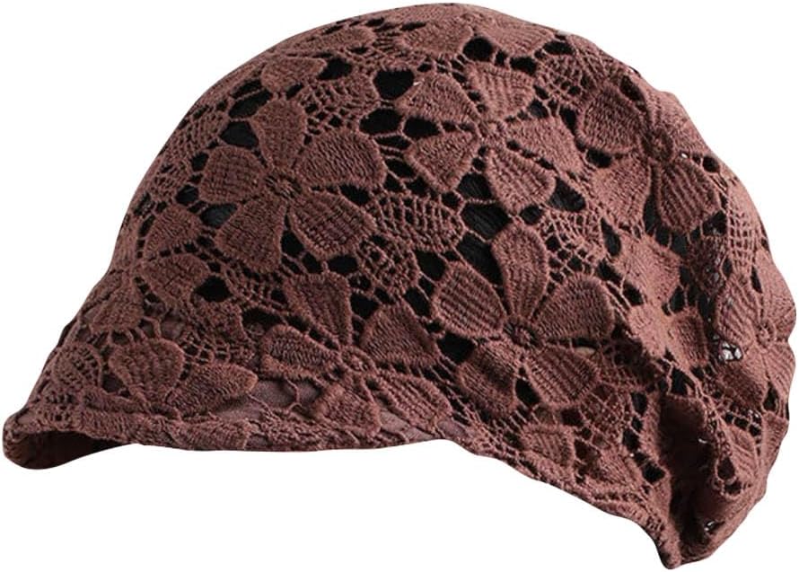 Women Fall Slouchy Crochet Beanie Hat Spring Summer Handmade Cutout Knit Skull Cap with Brim Visor