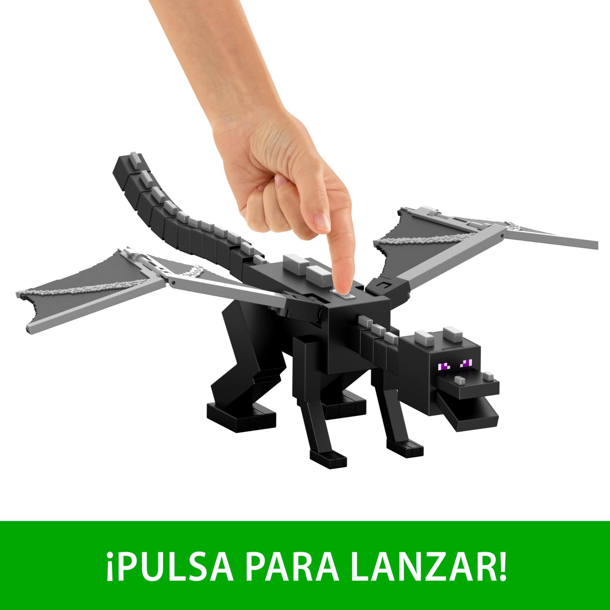 Mattel Minecraft Aliento del dragón, Ender Figura articulada | Juguete con 10 discos, gigante de 55 cm largo, 51 cm de envergadura, alas móviles y lanzador, JKC13