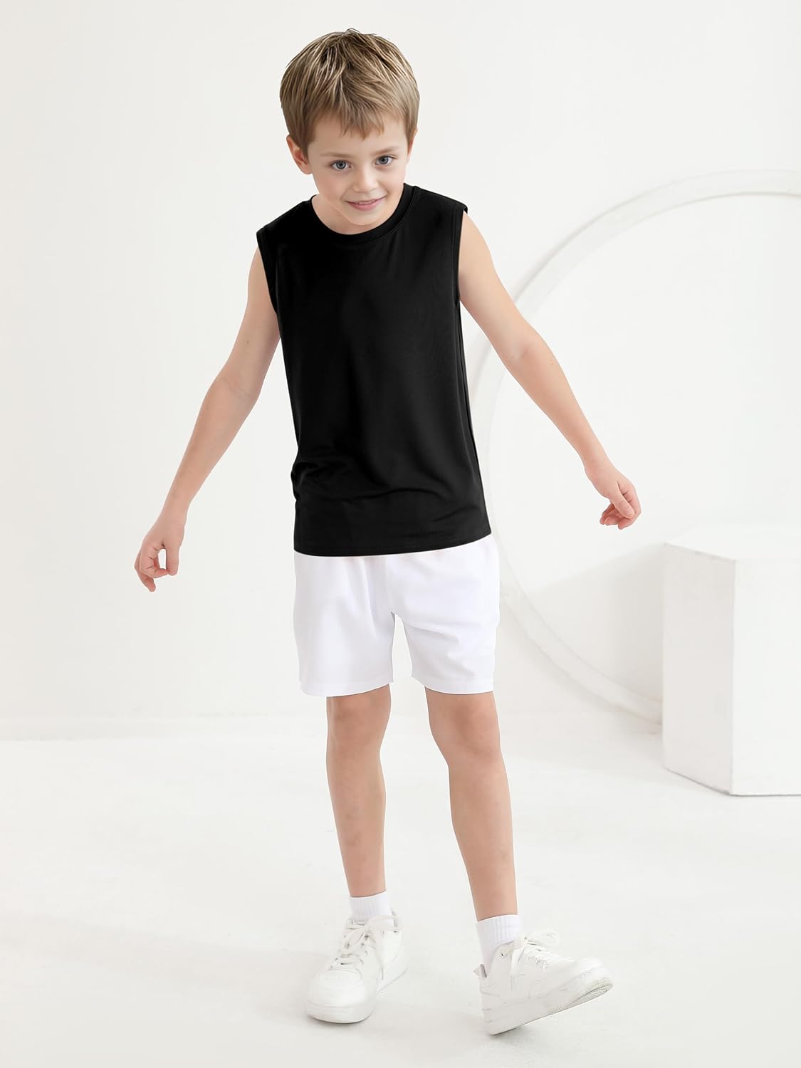Poroka 4 Pack Boys Dry-Fit Active Athletic Performance Tank Top Sleeveless Workout Training Shirts