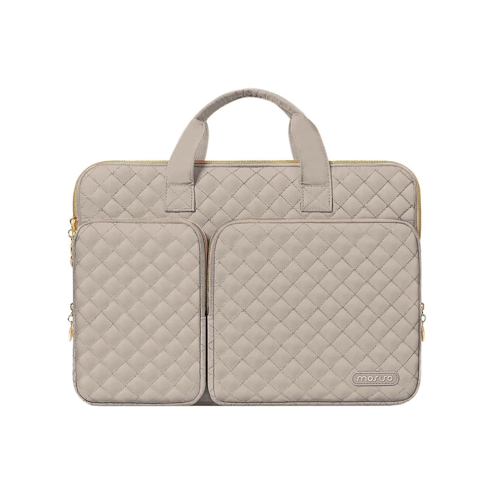 MOSISO 360 Protective Laptop Case 16 inch, 15-15.6 inch Laptop Sleeve Compatible with MacBook Pro 16 inch, HP Acer Dell Lenovo ASUS, Square Quilted Bag Cover with 2 Pockets&Handle&Belt, Taupe Brown