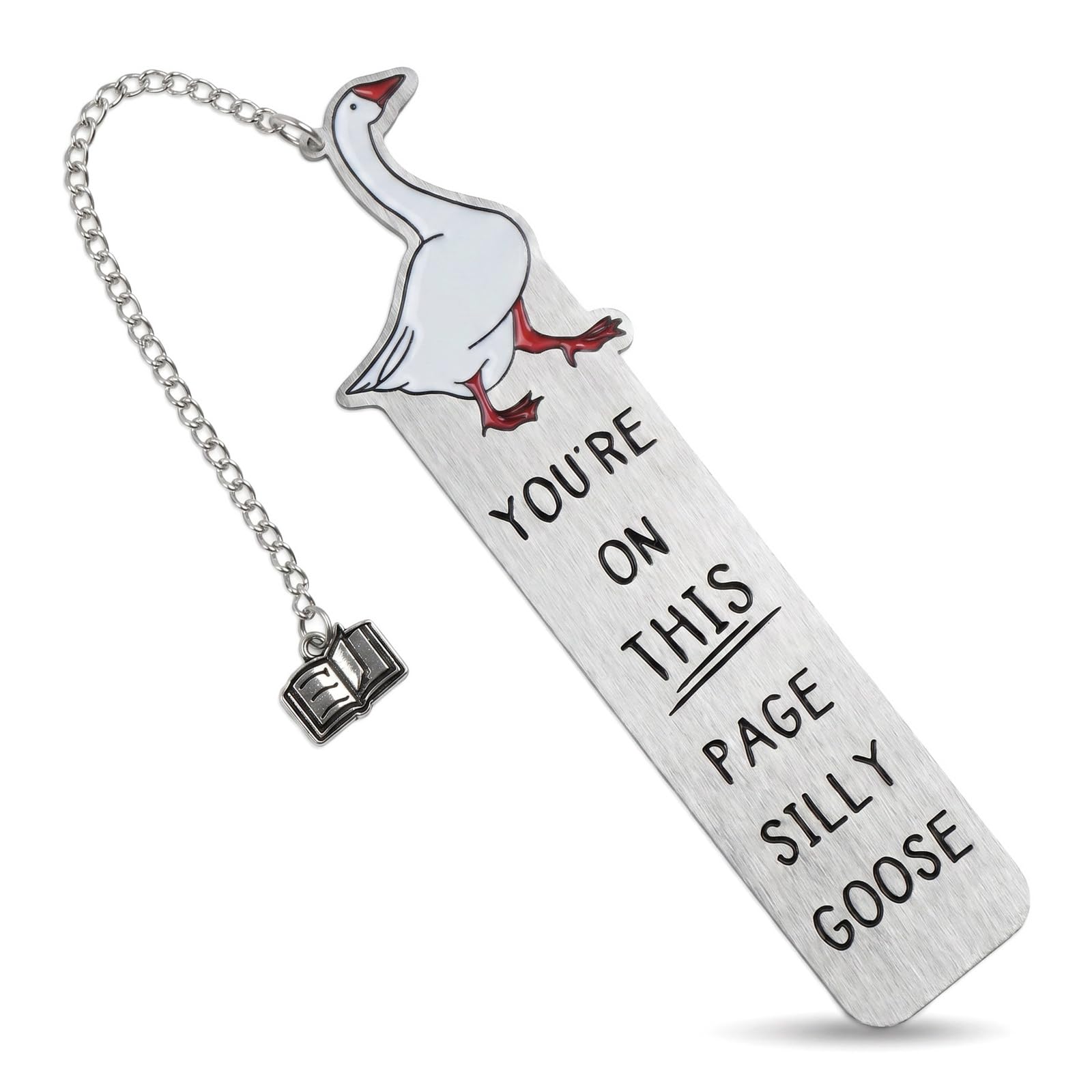 Muiltvoe Silly Goose Bookmark, Stainless Steel Funny Cute Book Marks for Women Men Kids, Metal Reading Accessories Practical Silly Gifts for Book Lovers Teens Adults
