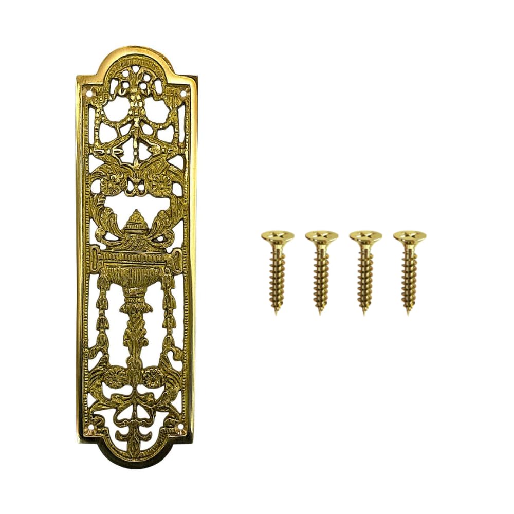 Antique Solid Brass Finger Plate 236 x 68mm Door Push Plate with Screws – Decorative Vintage Door Furniture (1 Pack)