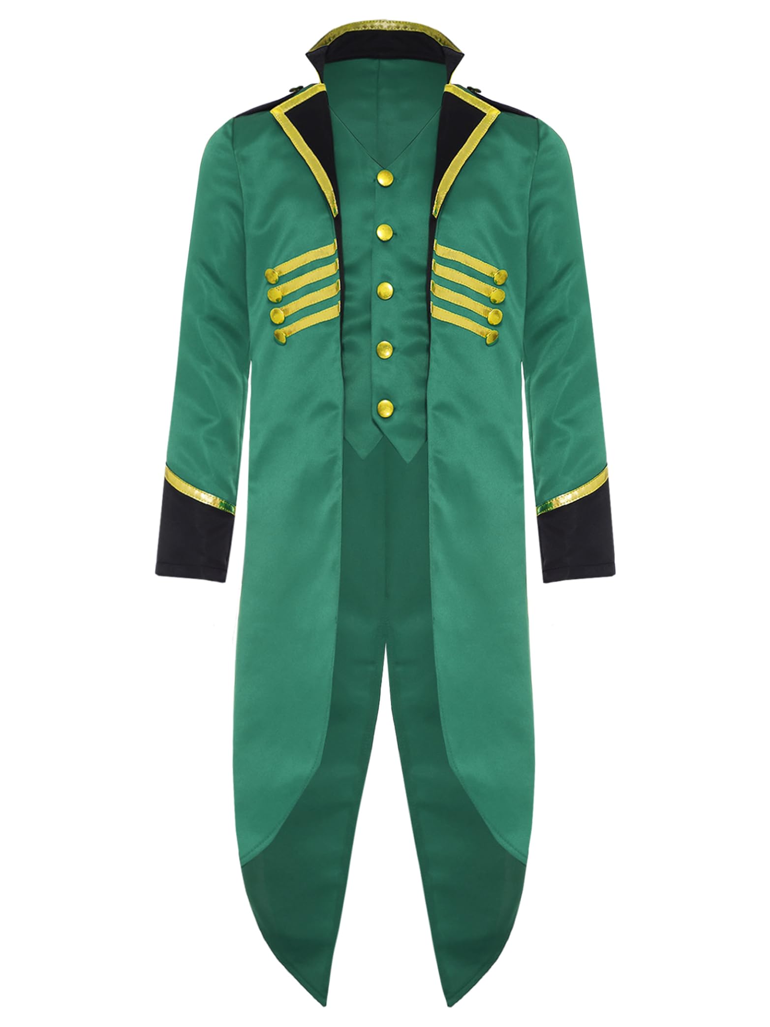 Yhong Kids Boy Medieval Vintage Tailcoat Jacket Costumes Long Sleeve Fake Two Piece Tuxedo Costume Green 13-14 Years