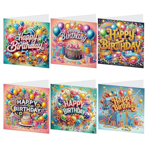 6-Pack Wishes & Blooms Bouquet Diamond Painting Greeting Card Kits Special Shaped Diamonds Painting DIY Handcraft for Relatives and Friends with Wishes Unique Design Crafting for Birthday Cards