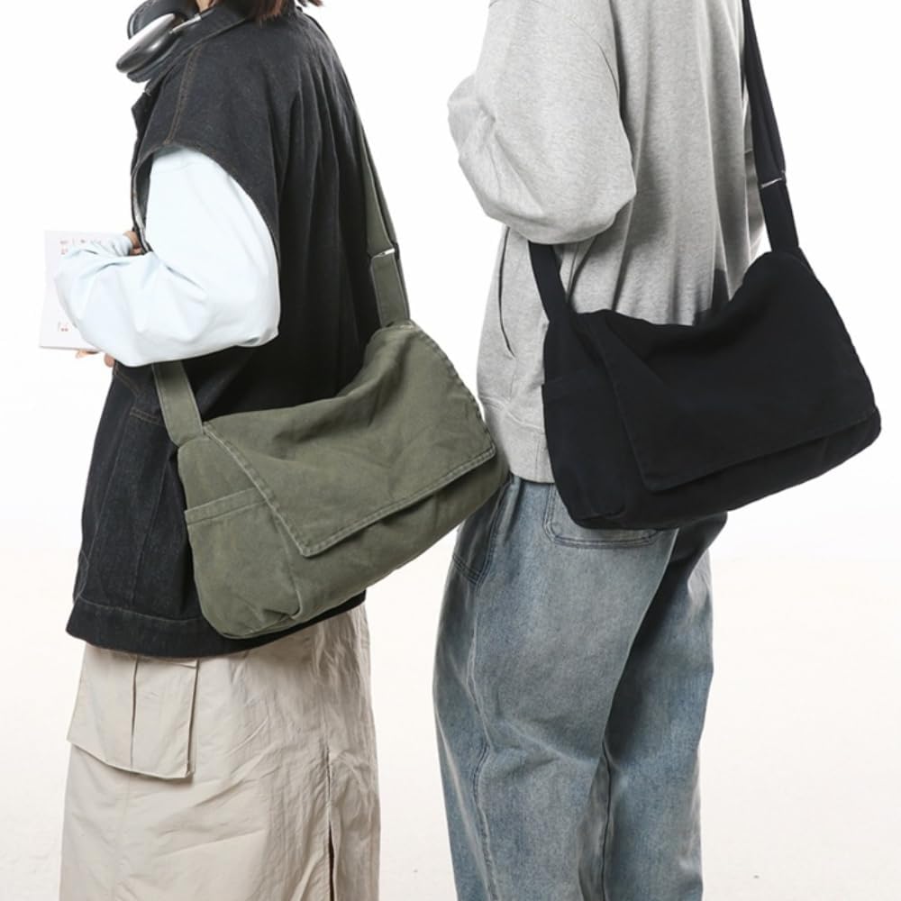 Canvas Messenger Bag for Women Men Satchel Bag Canvas Hobo Bags Casual Crossbody Tote Bags Large Canvas Shoulder Purse - Image 3