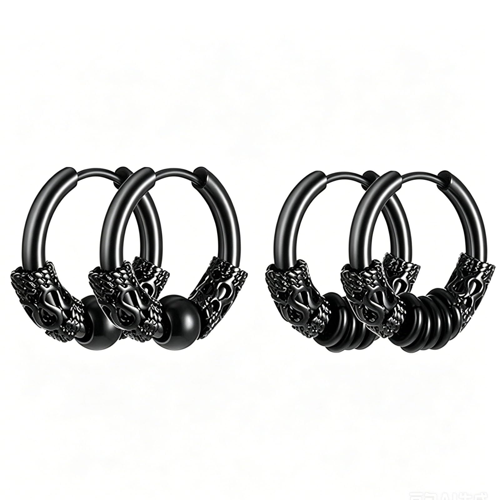 Set of Two Pairs，Titanium Earrings, Punk Style Dragon Ball Stud Earrings with Dragon Pattern Five Rings, Lightweight Body Jewelry Hypoallergenic Metal Accessories for Men and Women-image-18
