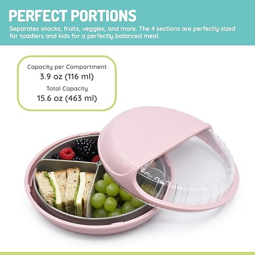 Miniatura 5 de melii Bento Spin - Contenedor para almuerzo y aperitivos, almacenamiento de alimentos para niños, sin BPA, apto para lavavajillas, 4 compartimentos,