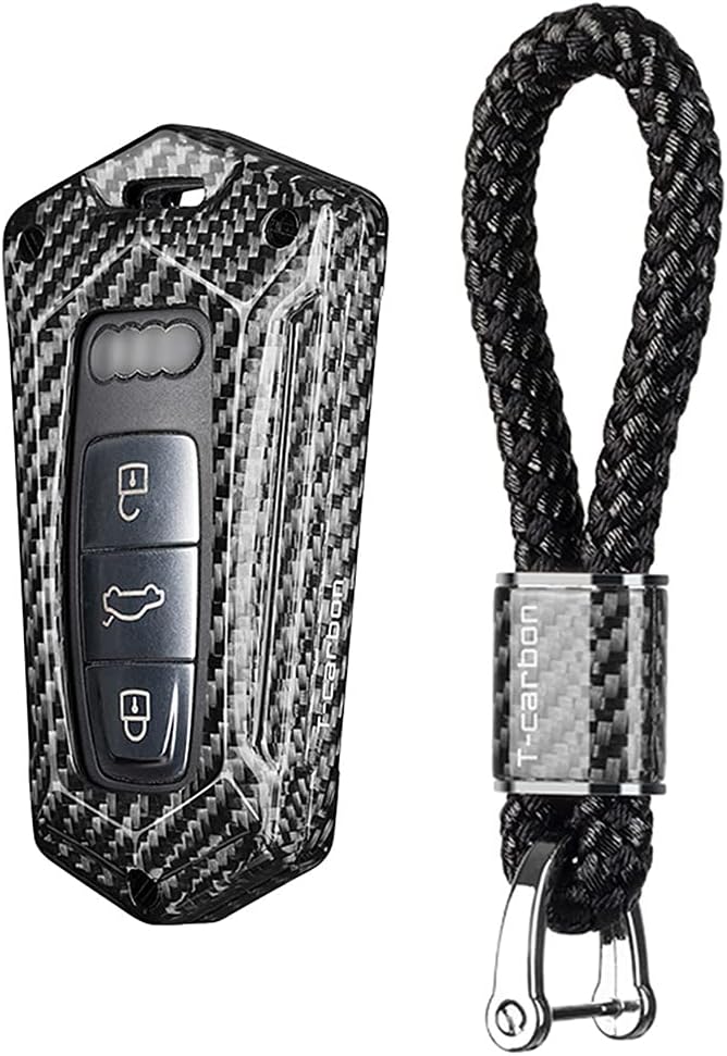 Car Key Fob Cover Case For Audi A3 A6 A7 A8 A8L E-Tron Q7 Q8 RS6 RS7 S3 S6 S7 SQ7 SQ8 Carbon Fiber Anti Scratch Heavy Duty Key Shell - Silver Black + Braided Keychain