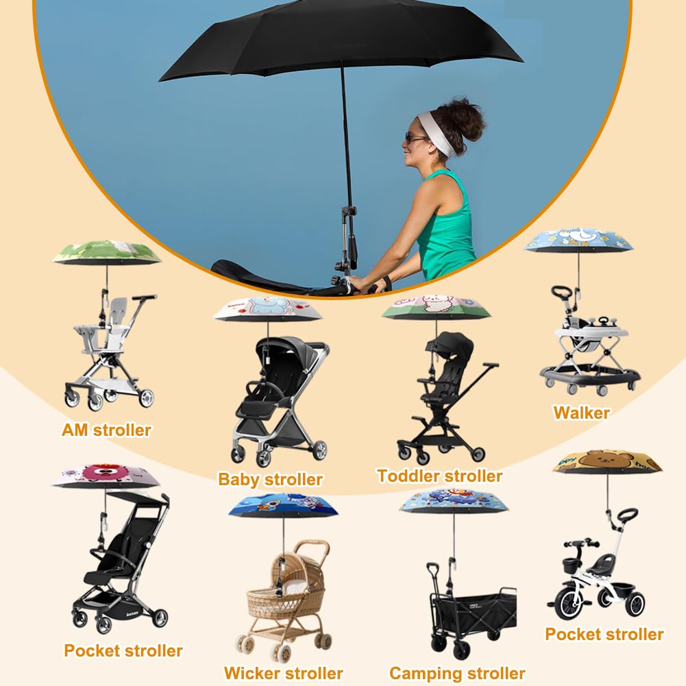 Verstellbarer Regenschirmhalter für Rollator & Rollstuhl Zubehör,Universeller Schirmhalter für Gehhilfe, Kinderwagen, Strandkorb,Praktisches Regenschirm-Zubehör mit Robuster Halterung
