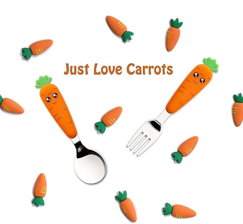 Miniatura 7 de Ginbear Utensilios para niños pequeños con estuche, cucharas y tenedores no tóxicos para niños a partir de 18 meses, bonito juego de cubiertos para