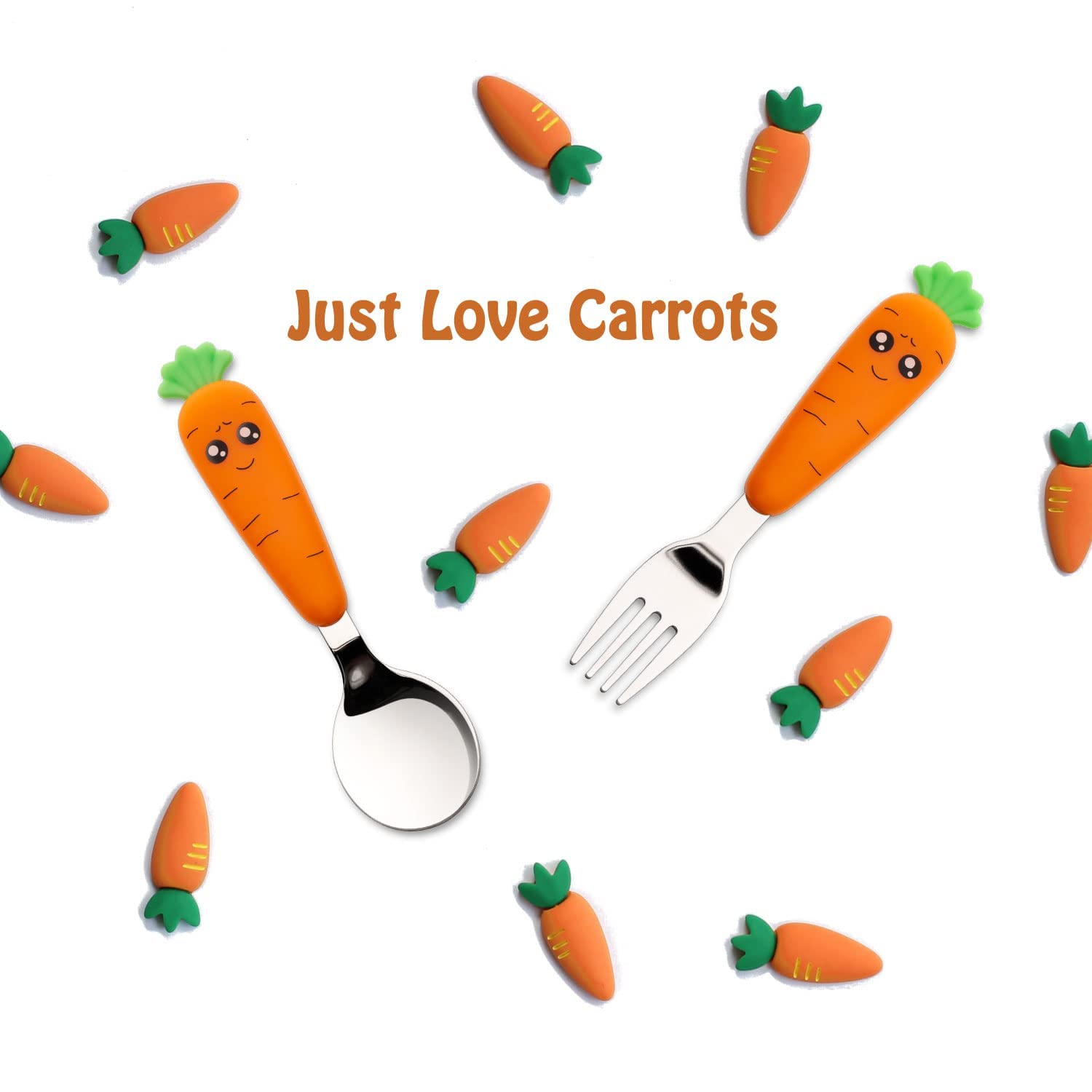 2Pcs Fourchette Bebe, Witbicg Cuillere Bebe, Carottes Cuillère Bebe Nourrir Le Bébé, Augmenter l'Appétit, l'Enthousiasme Et Le Plaisir De Manger, Recommandé Pour Les Enfants Après 18 Mois