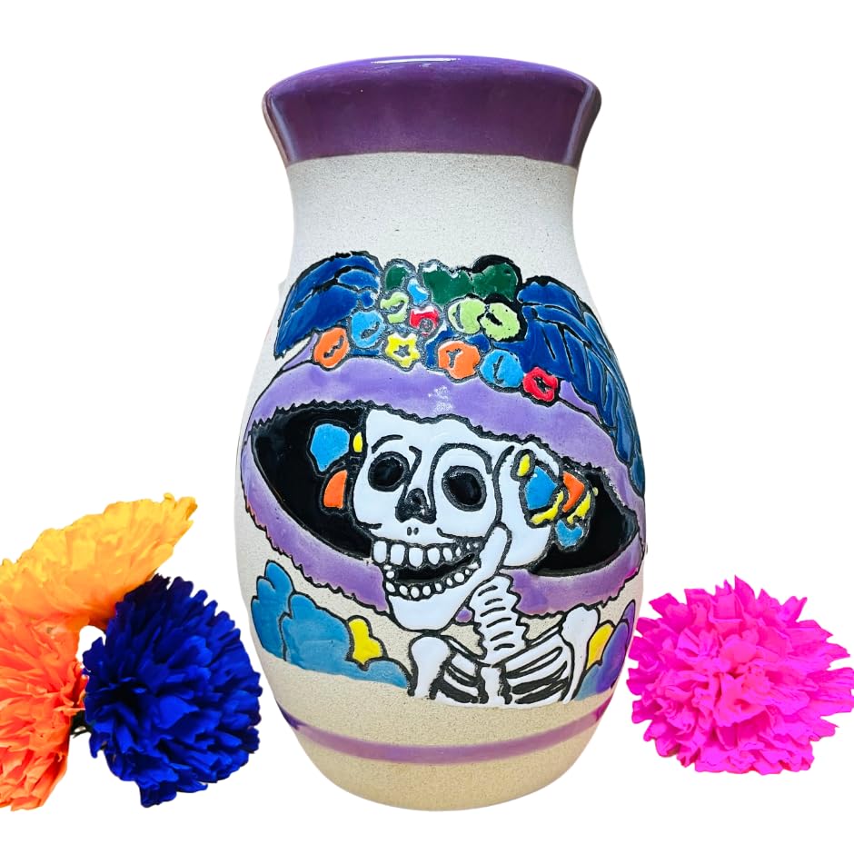 Miniatura 3 de Florero Catrina - Mexican Home Décor - Home Decor - Mexican Vases - Mexican Pottery - Mexican Decor - Guelaguetza Designs (Brown Rim)