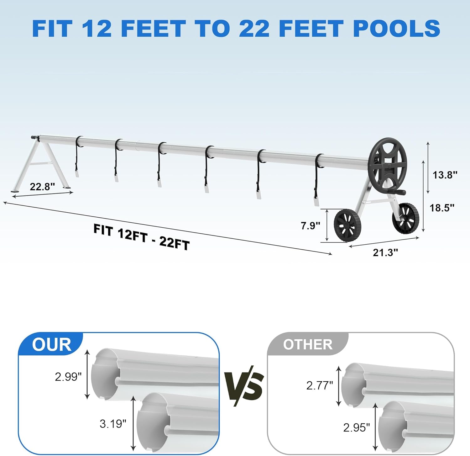 21FT Aluminum Solar Cover Reel for Inground Pools, Pool Solar Cover Reel with Upgraded Bearings, Rust-Resistant