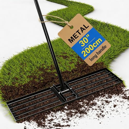 Fuuwuu Lawn Levelling Rake 76cm x 25cm Heavy Duty Metal Leveller with 200cm Ergonomic Long Handle Gardening Tool for Smoothing and Leveling Uneven Lawn Surfaces Levleler