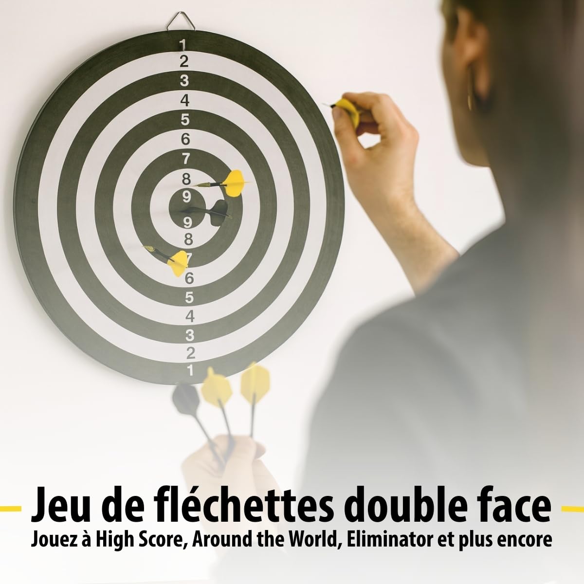 Masterdarts Cible Fléchettes 45cm Avec 6 Fléchettes - Tableau Liège + Crochet - Jeu Domicile