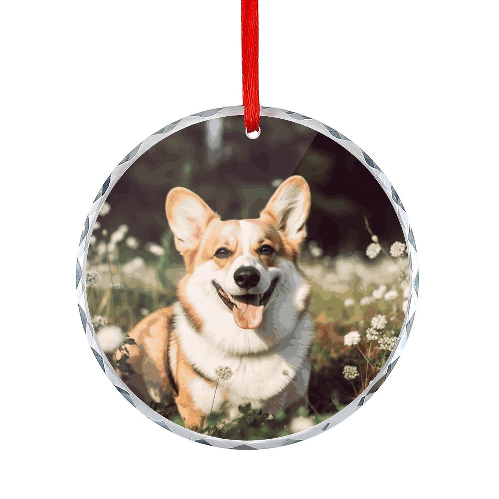 Btcowzrv Style Happy Corgi Dog Round Ornament Hanging Pendant Decor