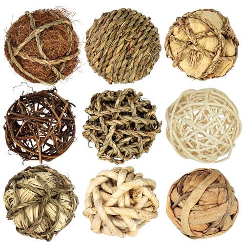 Kesywale 9pcs Rustic Decorative Balls for Centerpiece Bowls Vase Tray Fillers, 2.8 inch Assorted Wicker Rattan Balls Green Moss Orbs Spheres Home Table Decor (A)