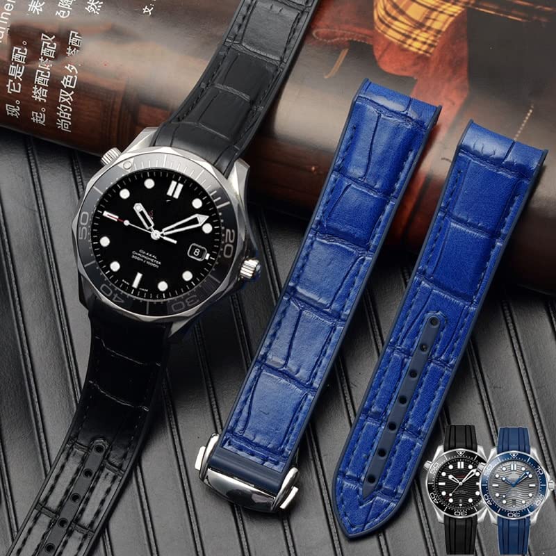 Bracelet Omega Seamaster 007 en cuir noir de 22mm résistant à l'eau