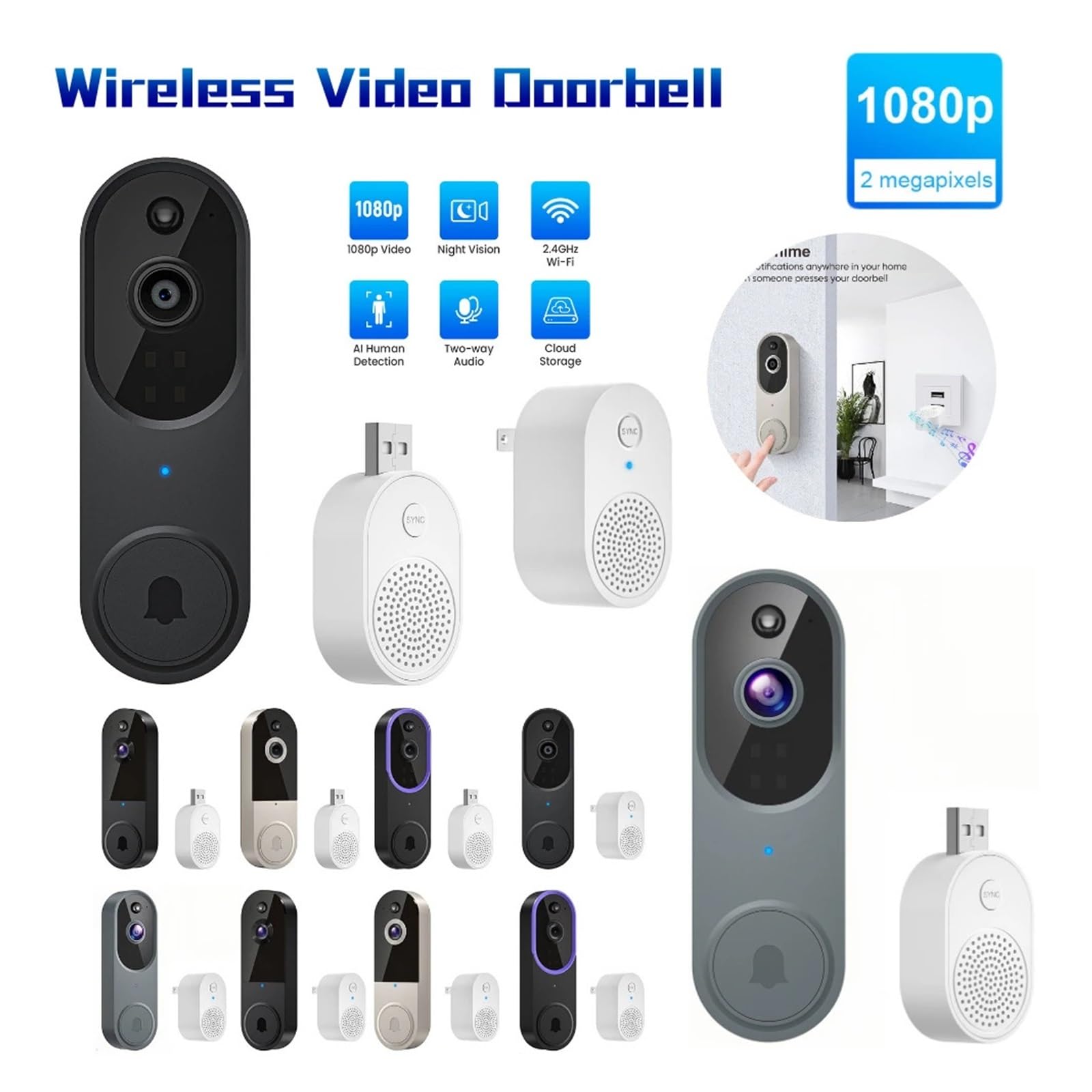 Caméra de Sonnette vidéo WiFi sans Fil Intelligente 1080P