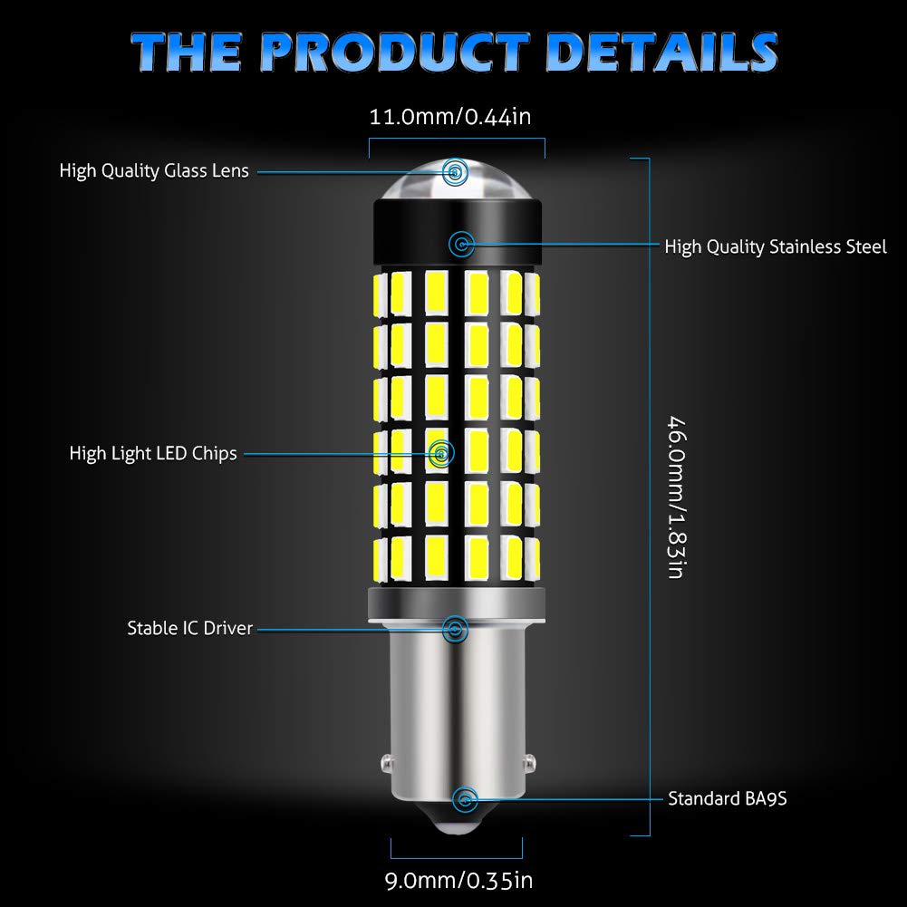 KATUR BA9 BA9S 53 57 1895 żarówka LED super jasna 930 lumenów 3014 78SMD soczewki LED żarówki do hamowania kierunkowskazu cofania tylnej lampy hamowania, ksenonowa biała (opakowanie 10)