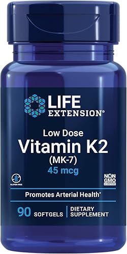 Life Extension Vitamina K2 de baja dosis de 45 mcg Apoya la salud arterial y cardiovascular Suplementos para la salud cardíaca y ósea Sin gluten