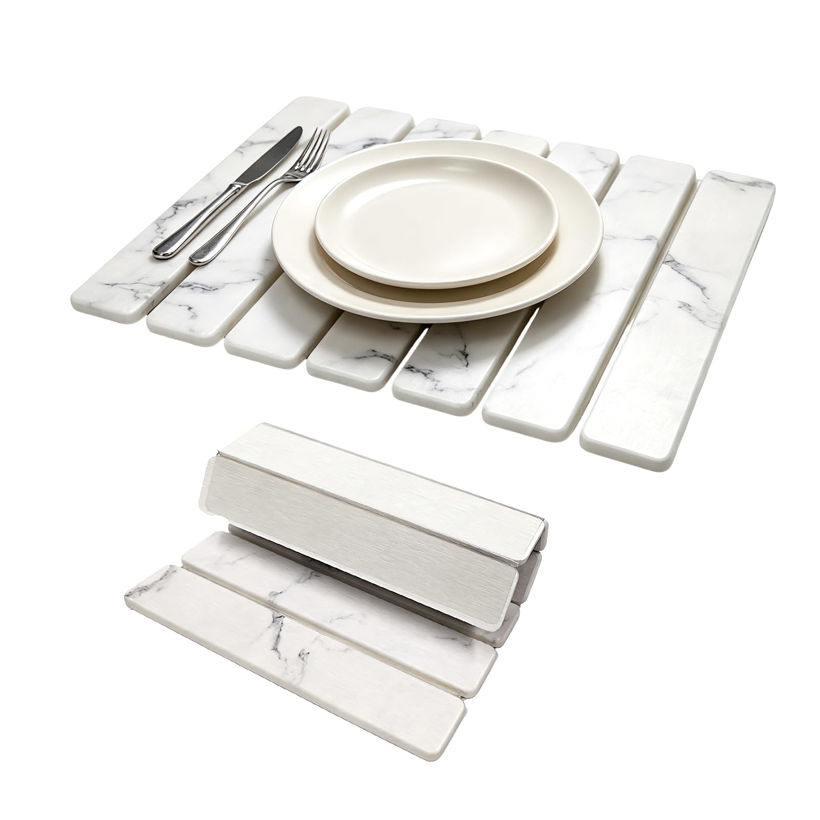 SANYCASA Abtropfmatte Steinmatte Küche 60 x 40cm Geschirr Stein Stone Dish Drying Mat Kitchen Wasserabsorbierende Schnelltrocknende Platzsparend Leicht zu Reinigen Non-slip Matte Weiß