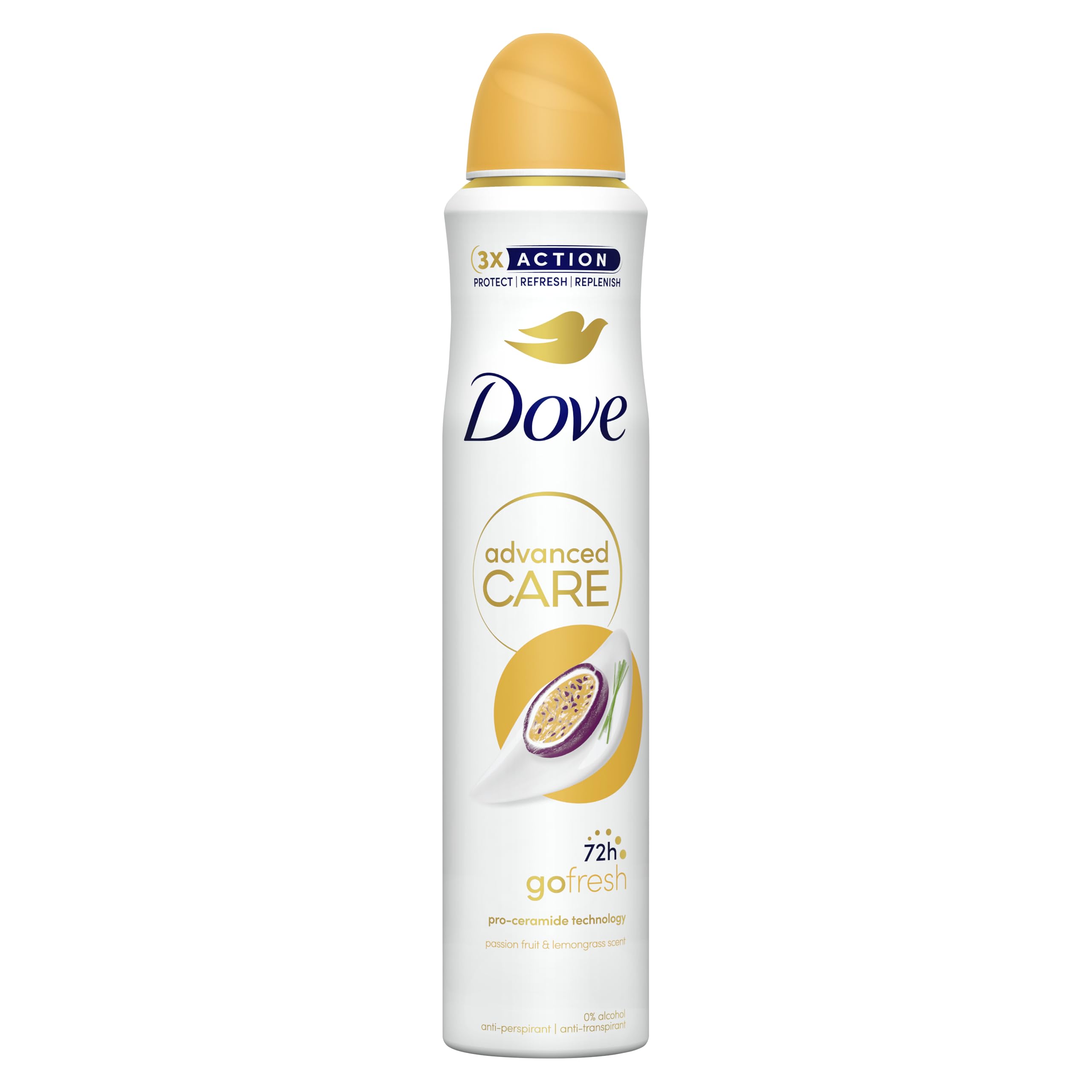 Dove Advanced Care Go Fresh Passion Fruit & Lemongrass Scent Women's Antiperspirant Deodorant Spray for 72 hour protection against sweat and odour with Pro-Ceramide technology 200 ml