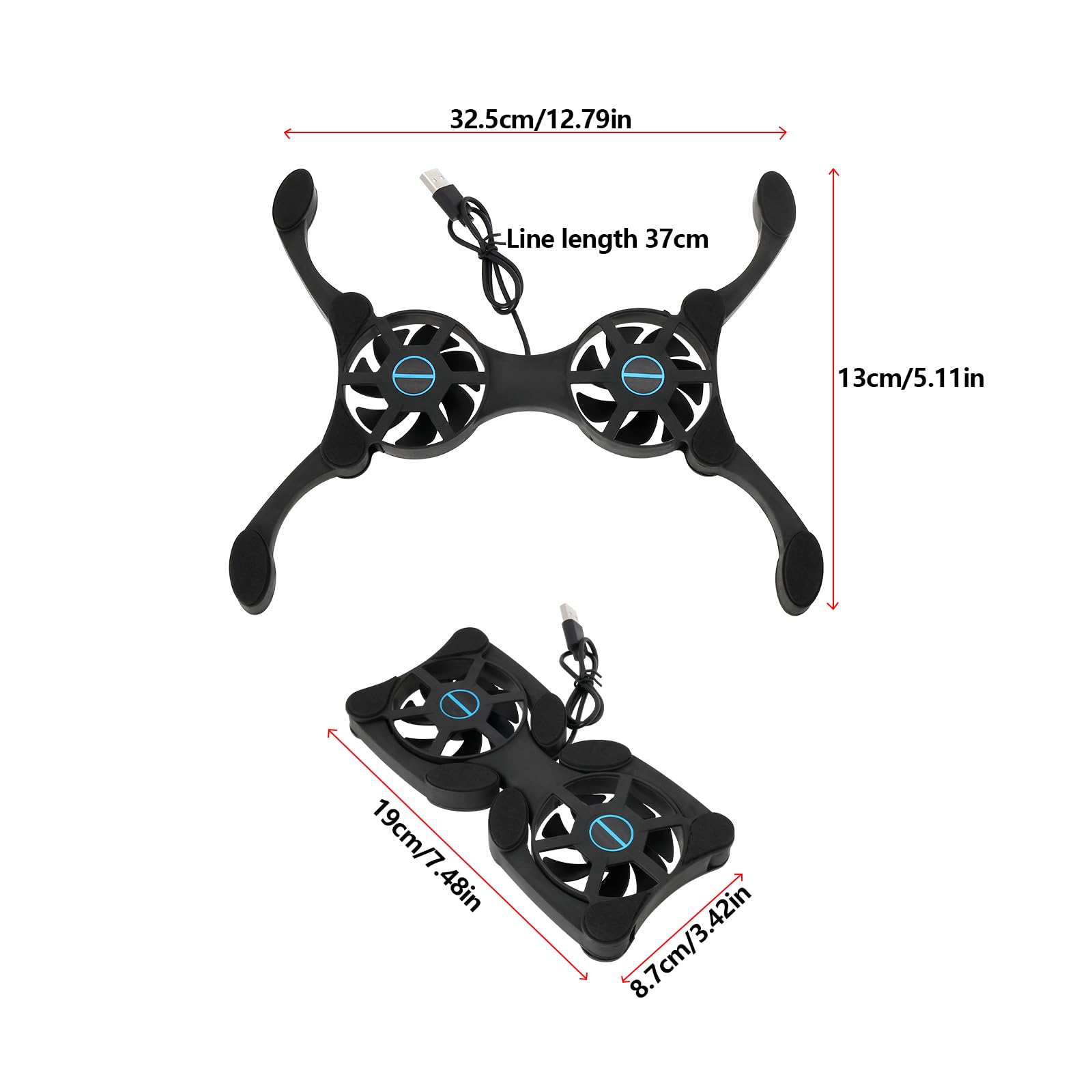 OTOTEC Lot de 2 Mini Ventilateurs Ordinateur Portable 7-15 Pouces Tapis Refroidissement USB Double 19x8,7 cm