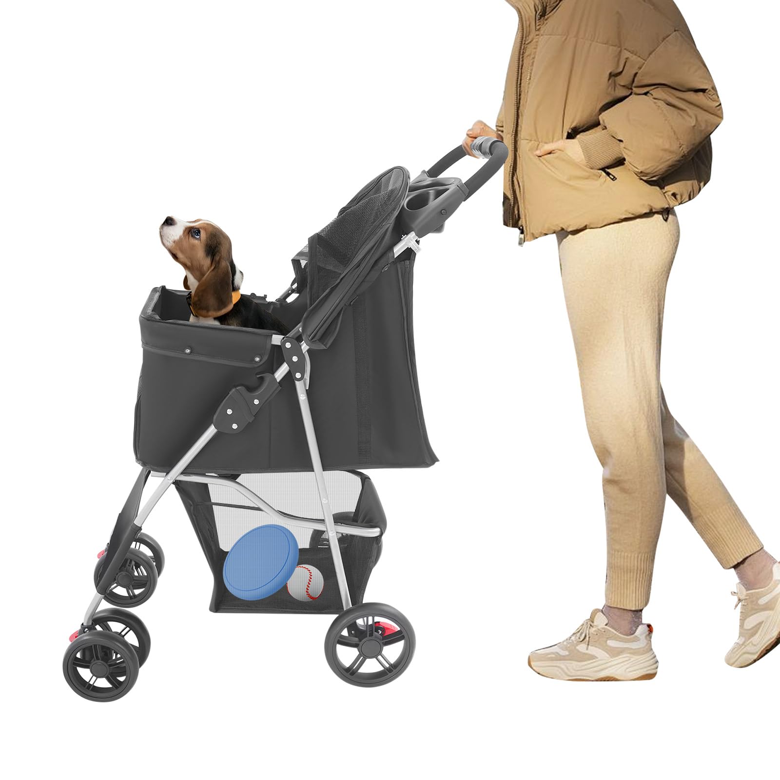 Passeggino per animali domestici, con cestino per la spesa, ruote con freni a 360°, per cani di taglia media fino a 15 kg