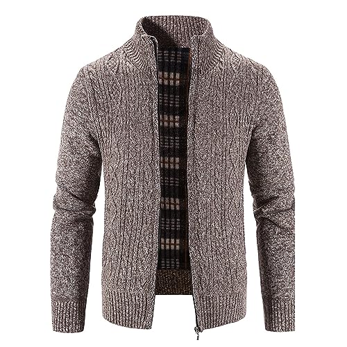 evzosrz Cardigan Sweaters for Mens Slim Fit Casual Long Sleeve Full Zip Fleece Lined Workout Knitted Sweater with Pockets3