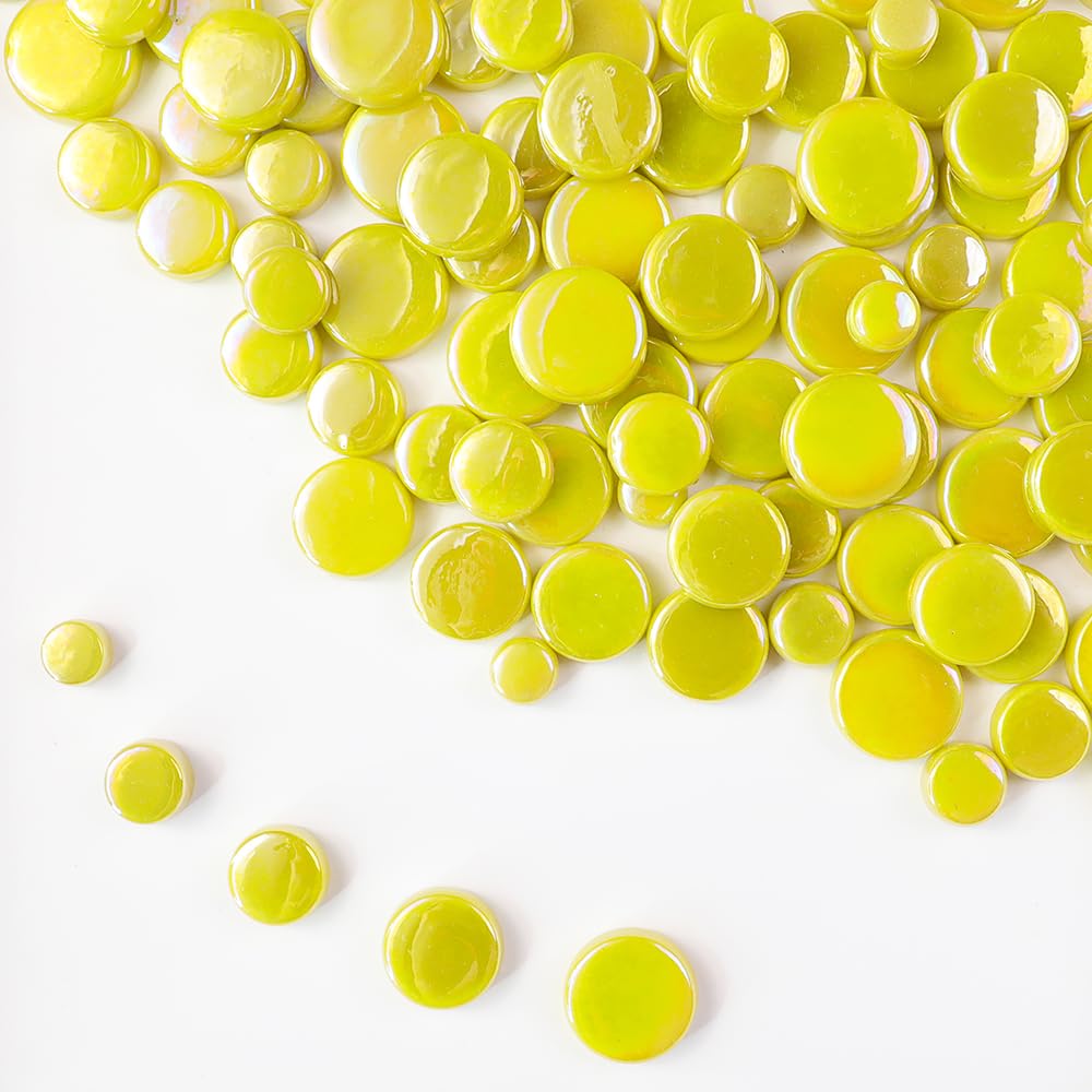 Photo 1 of 1 LB Penny Round Mosaic Tiles, 10mm ~18mm 5sizes Iridescent Rounds Recycled Glass Tiles Mix for Adults & Kids DIY Mosaic Making Garden Project (Yellow)
