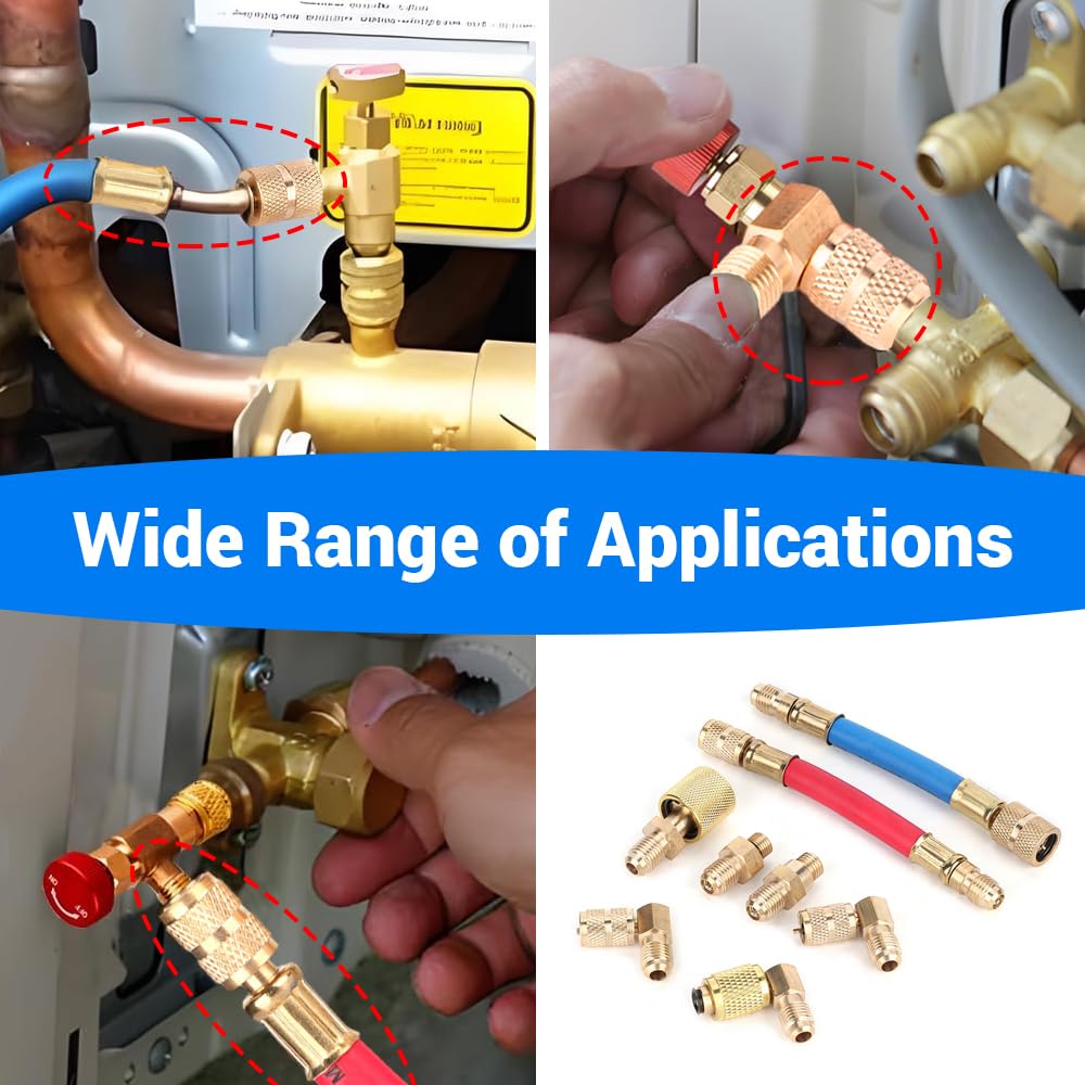 BORDSTRACT Adaptateur R134a, 8 Pièces R12 Connecteur Rapide Réservoir De Réfrigérant Pompe à Vide Port Adaptateur De Connexion Ensemble pour Climatiseur