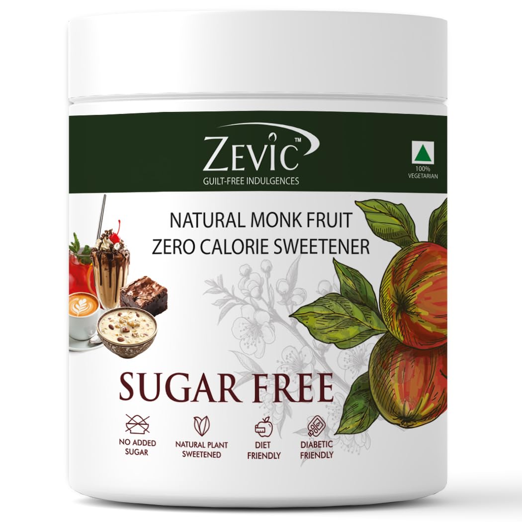 ZEVIC Monk Fruit Sweetener Organic Powder | 100% Natural Sugar Free | Vegan & Zero Calories | Keto Natural Sugar Substitute | Diabetic Friendly Sugarfree Monk Fruit Powder – 400g