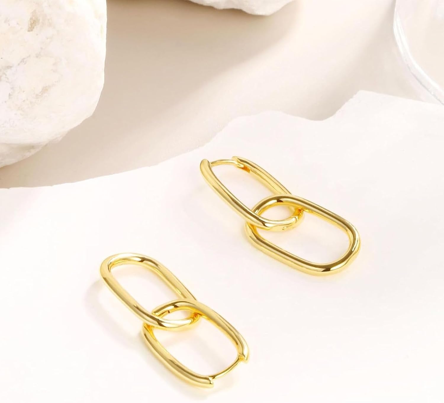 Gold Paperclip Earrings for Women 18K Gold Plated Oval Hoops Earring Rectangle Earrings Square Hoops U Shape Link Hoops Earrings Chunky Hoop Earrings - Image 5