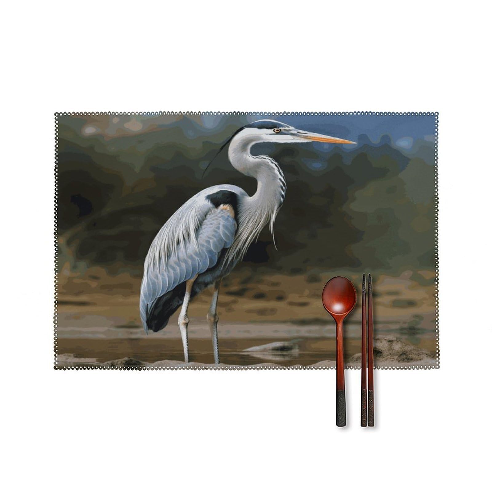 Btcowzrv Style Heron Canvas Placemats Set Of 6, Wipeable Washable Place Mats For Indoor & Outdoor, Table Mat Decor For Kitchen Dining Party