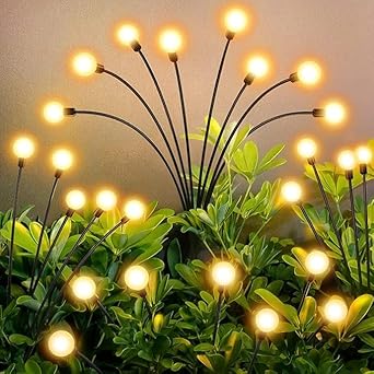 THE GRANDEUR Solar Light Outdoor Waterproof, 8 led Fairy Firefly Lamp for Home Decor,Garden,Landscape, Pathway,Ground Patio and Balcony Decoration (Warm White Pack of 2)