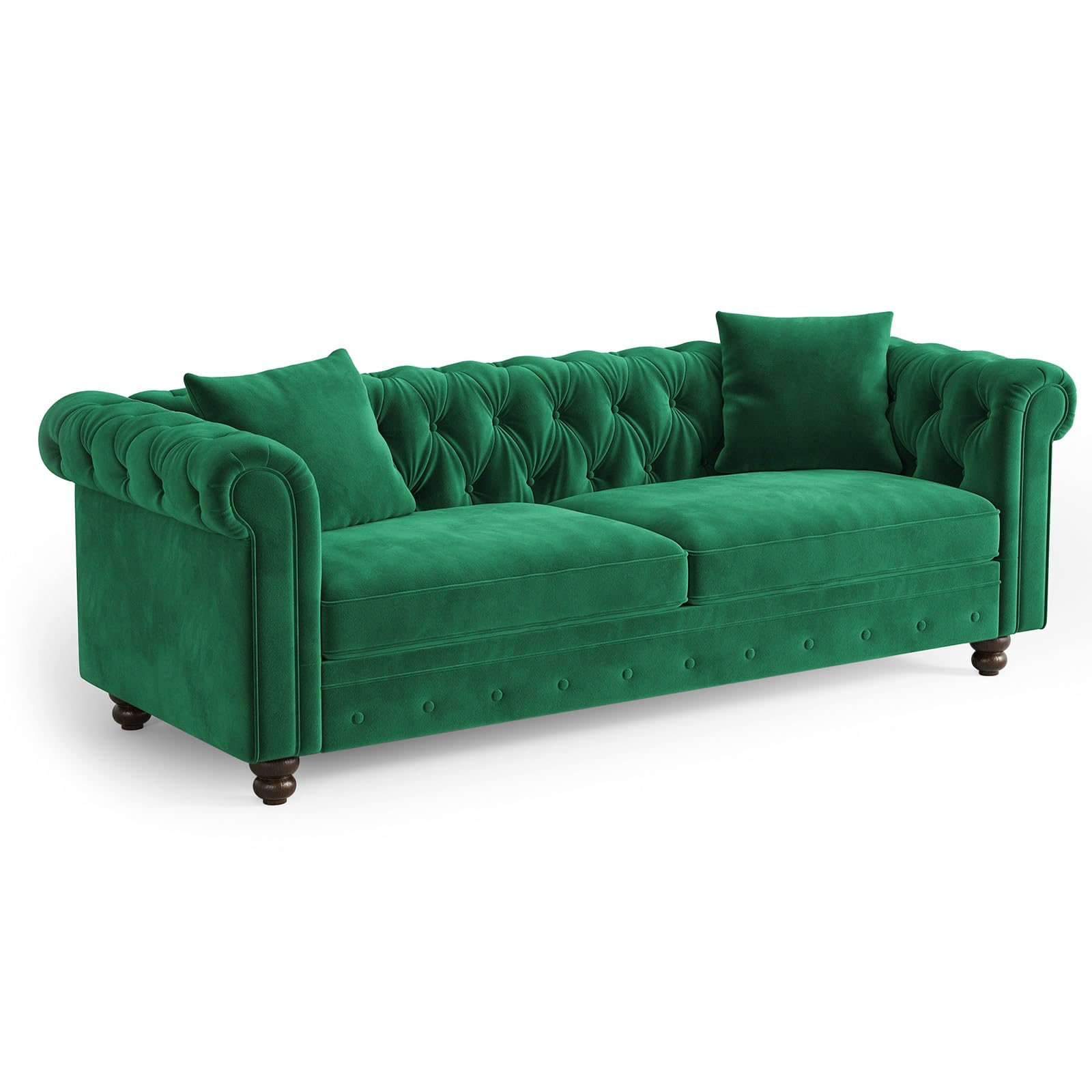 Chesterfield Sofa 82 Inch Green Velvet Couch With Rolled Arms