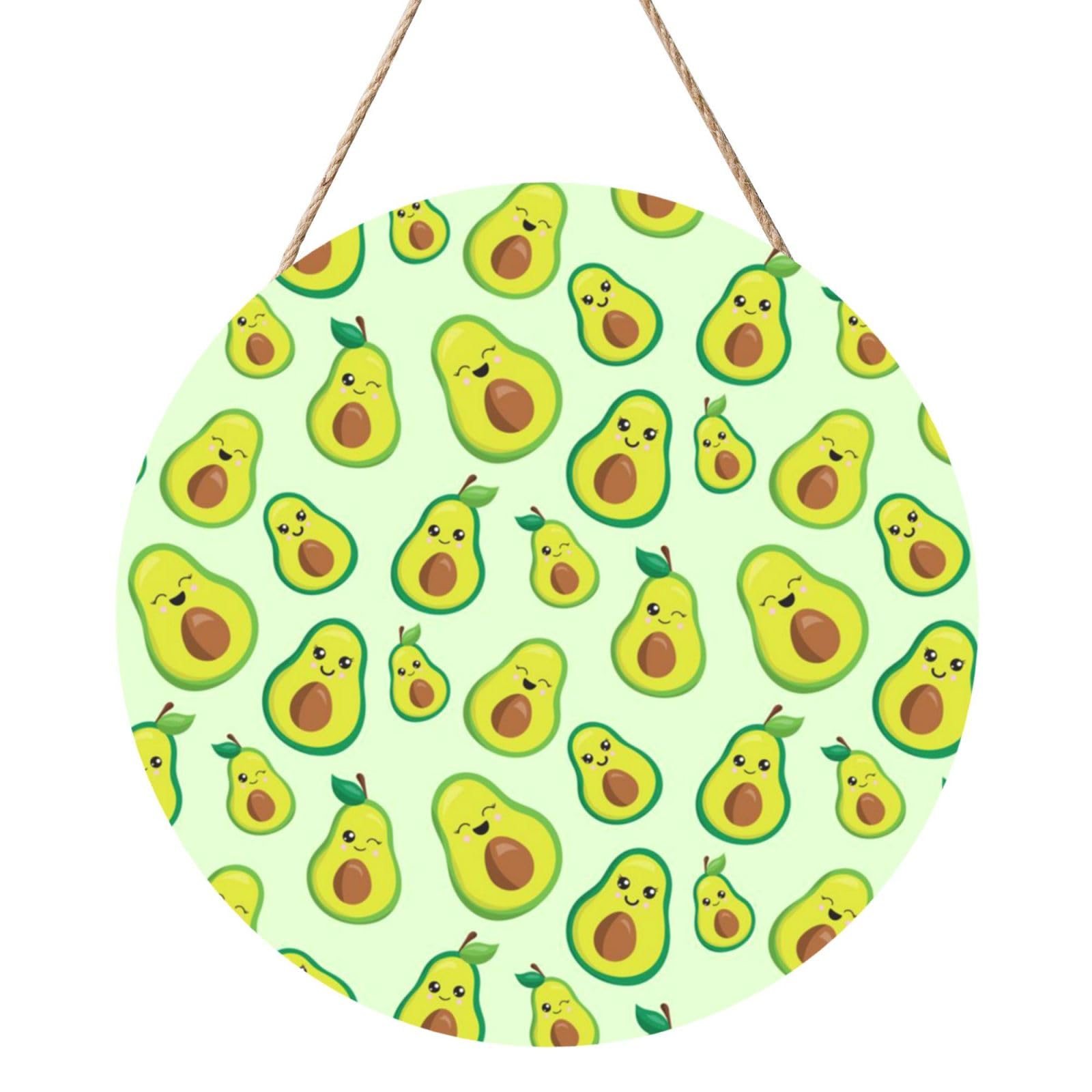 InOmak Cute Avocado Printed, Round Wood Panel Painting 12 in, Wall Hanging Painting For Home