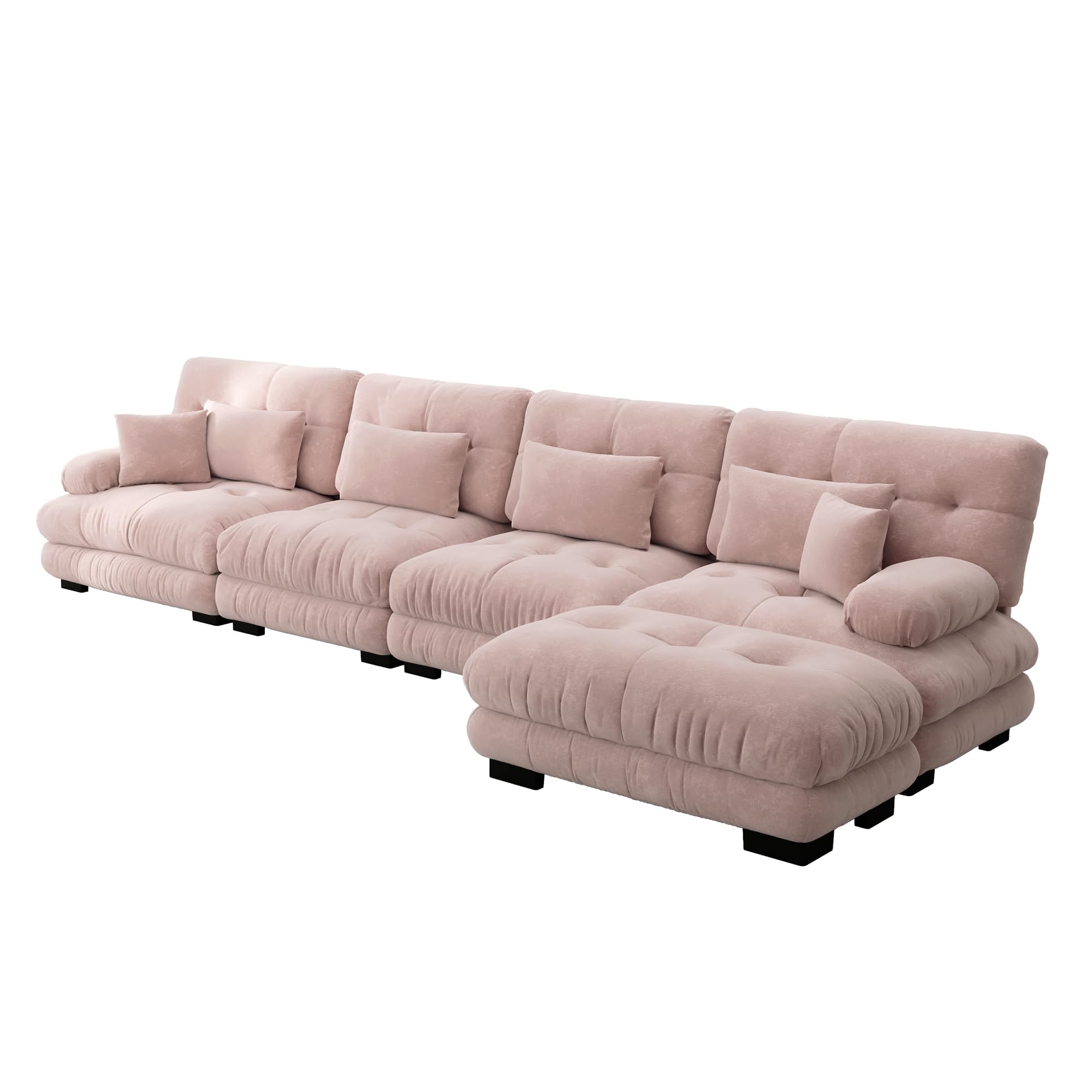 SUKY Sofá esquinero modular en forma de L de 4 plazas, cómodo sofá en la nube, chenilla, otomano móvil, combinación de bricolaje, color rosa